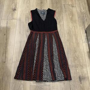 Maeve Black and Red Patterned Midi Dress